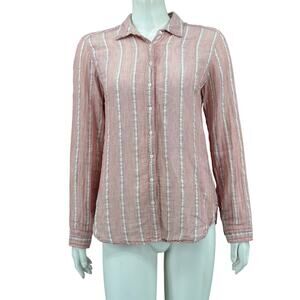 Xirena Top Womens‎ XS Pink Stripe Button Up Sheer Long Sleeves Cotton Oversized
